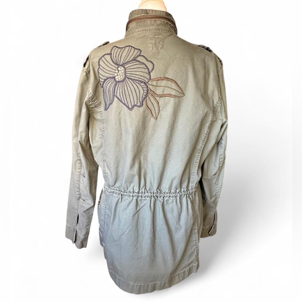 Kensie Utility Jacket in Light Olive Green with Floral Embroidery - Picture 6 of 14